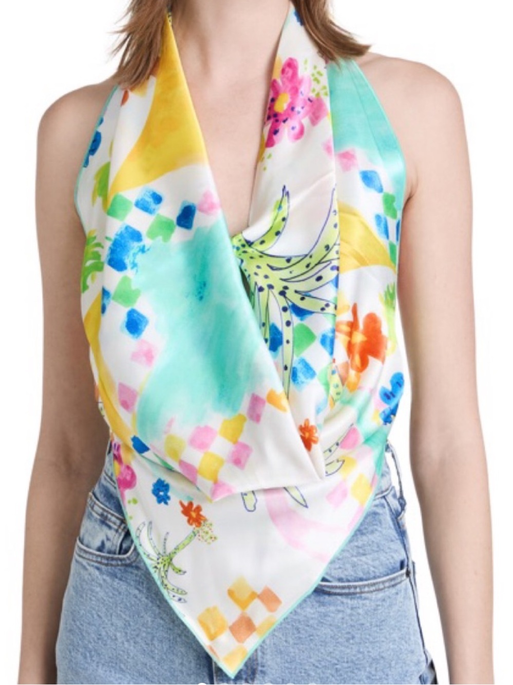 SIEDRES Multicolor Watercolor Halter Scarf Top